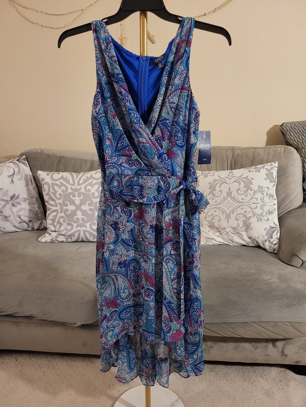 Chaps Blue Paisley High-Low Wrap Dress